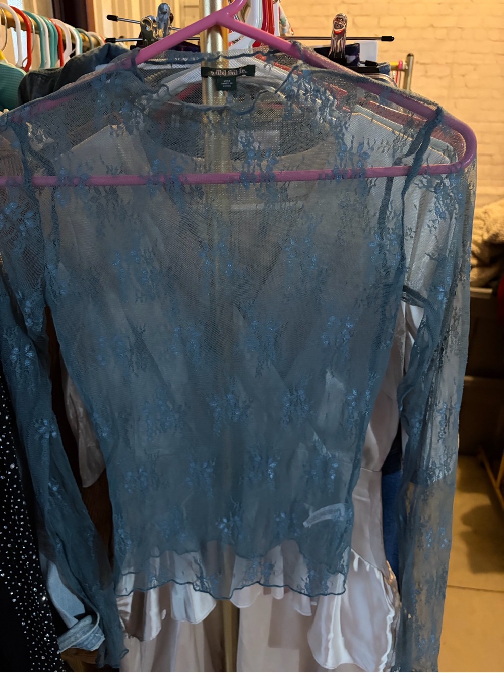 wild fable Sheer Lace Long-Sleeve Top Dusty Blue